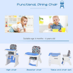 Homcom 2-In-1 Convertible Baby High Chair Booster Seat W/ Removable Tray Blue - thumbnail 4