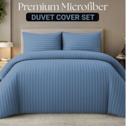 Lazzaro Elegant Satin Stripe Single Duvet Cover Set Soft Microfiber Hotel Style Hypoallergenic Bedding Sets - thumbnail 1