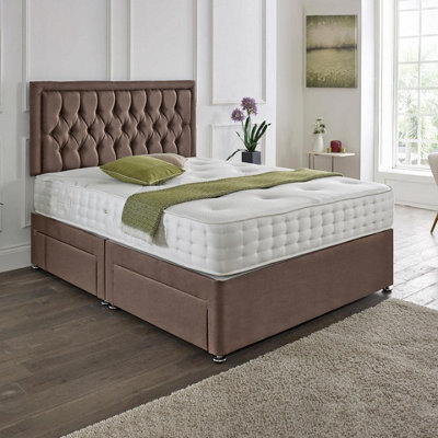 Dining Tables Lisbon Matching Headboard Divan Set, 2 Drawer On Same Side With Sprung 1500 Comfort Mattress - Plush Taupe - Double - image 1