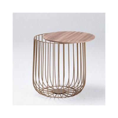 LPD Enzo Small Cage Table - Chic Gold Frame With Removable Oak Top & Hidden Storage - image 1