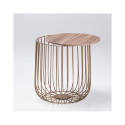 LPD Enzo Small Cage Table - Chic Gold Frame With Removable Oak Top & Hidden Storage
