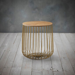 LPD Enzo Small Cage Table - Chic Gold Frame With Removable Oak Top & Hidden Storage - thumbnail 5