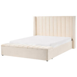 Beliani Bed With Storage Bench Velvet Noyers 160 X 200 Cm (Eu King Size) Off-White - thumbnail 4