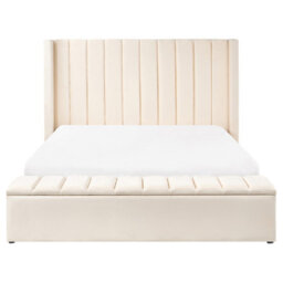Beliani Bed With Storage Bench Velvet Noyers 160 X 200 Cm (Eu King Size) Off-White - thumbnail 5