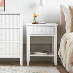 Wyld And Coco Luxehome 1 Drawer Bedside Table White Mdf With Gold Handle, Wall-Mount Nightstand (W48 X D35 X H62Cm) - thumbnail 2