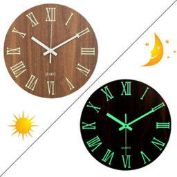 Living And Home Brown Modern Round Luminous Numbers Wood Silent Wall Clock 12 Inch - thumbnail 4