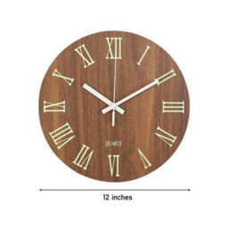 Living And Home Brown Modern Round Luminous Numbers Wood Silent Wall Clock 12 Inch - thumbnail 5