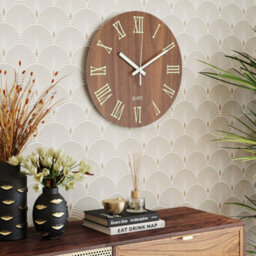 Living And Home Brown Modern Round Luminous Numbers Wood Silent Wall Clock 12 Inch - thumbnail 3