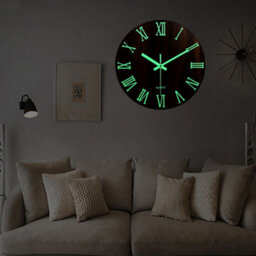 Living And Home Brown Modern Round Luminous Numbers Wood Silent Wall Clock 12 Inch - thumbnail 2