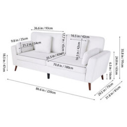 Living And Home 2-Seater White Chenille Upholstered Sofa With Pillows - thumbnail 4