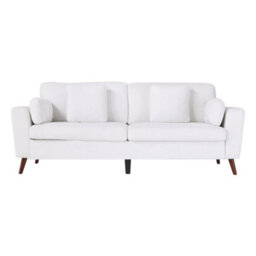 Living And Home 2-Seater White Chenille Upholstered Sofa With Pillows - thumbnail 2