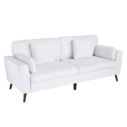 Living And Home 2-Seater White Chenille Upholstered Sofa With Pillows - thumbnail 1