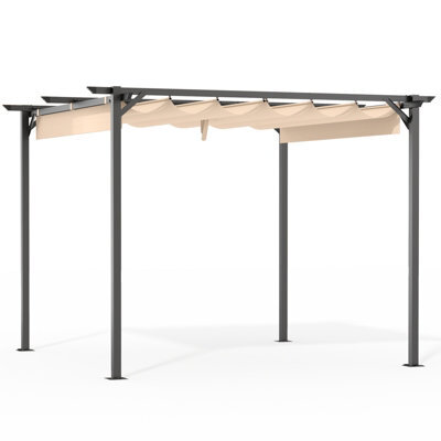 Onemill 8 X 8 Ft Pergola With Retractable Sun Shade Canopy Outdoor Metal Shelter Gazebo-Beige - image 1