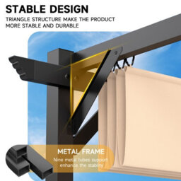 Onemill 8 X 8 Ft Pergola With Retractable Sun Shade Canopy Outdoor Metal Shelter Gazebo-Beige - thumbnail 2