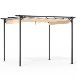 Onemill 8 X 8 Ft Pergola With Retractable Sun Shade Canopy Outdoor Metal Shelter Gazebo-Beige - thumbnail 1