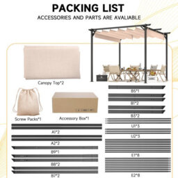 Onemill 8 X 8 Ft Pergola With Retractable Sun Shade Canopy Outdoor Metal Shelter Gazebo-Beige - thumbnail 4