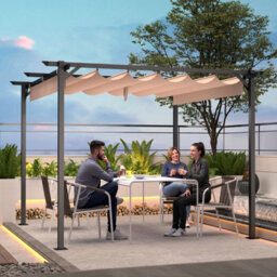 Onemill 8 X 8 Ft Pergola With Retractable Sun Shade Canopy Outdoor Metal Shelter Gazebo-Beige - thumbnail 8