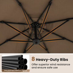 Costway Outdoor Patio Parasol 294 X 248 Cm Cantilever Umbrella W/ Cross-Shaped Base-Brown - thumbnail 8