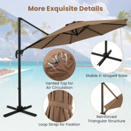 Costway Outdoor Patio Parasol 294 X 248 Cm Cantilever Umbrella W/ Cross-Shaped Base-Brown - thumbnail 9