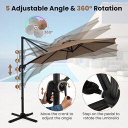 Costway Outdoor Patio Parasol 294 X 248 Cm Cantilever Umbrella W/ Cross-Shaped Base-Brown - thumbnail 6