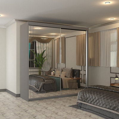 Sliding Wardrobes 4 u LTD Modern Full Mirror Sliding Wardrobe With Led Light & Contemporary Design Grey 200Cm - image 1