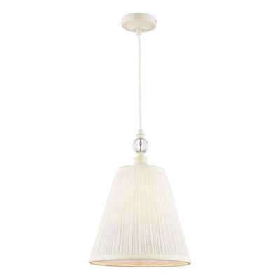 DAR Laura Ashley Ellis Pendant Satin Cream And Crystal With Shade