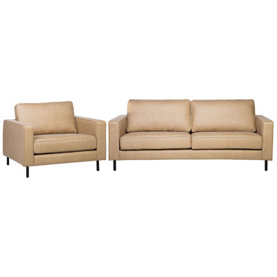 Beliani Living Room Set 4 Seater Savalen Faux Leather Beige - image 1