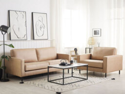 Beliani Living Room Set 4 Seater Savalen Faux Leather Beige - thumbnail 2