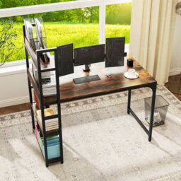 Costway Computer Desk 120 Cm Study Writing Desk With Charging Station-Brown - thumbnail 5