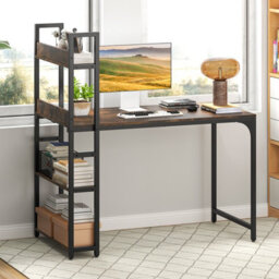 Costway Computer Desk 120 Cm Study Writing Desk With Charging Station-Brown - thumbnail 4