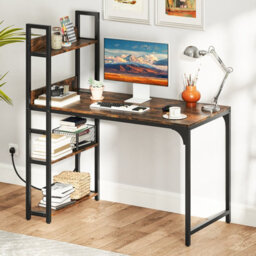 Costway Computer Desk 120 Cm Study Writing Desk With Charging Station-Brown - thumbnail 1