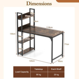 Costway Computer Desk 120 Cm Study Writing Desk With Charging Station-Brown - thumbnail 3