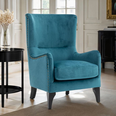 Accent Wingback Chair In Teal Velvet - image 1