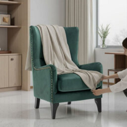 Accent Wingback Chair In Teal Velvet - thumbnail 9