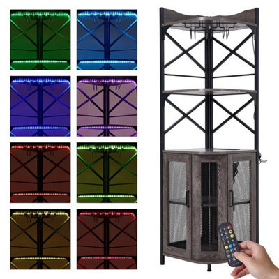 Grey 5 Tier Wine Cabinet Home Bar Wine Rack Corner Storage Cupboard With Light Strip - image 1