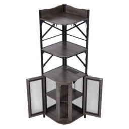 Grey 5 Tier Wine Cabinet Home Bar Wine Rack Corner Storage Cupboard With Light Strip - thumbnail 4