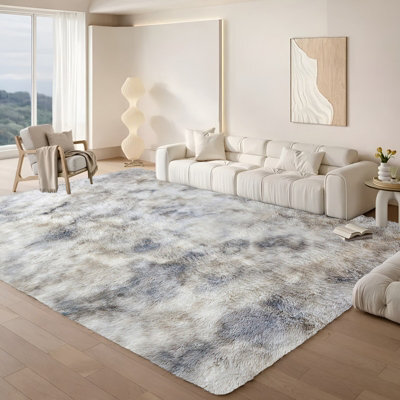 Aspire Homeware Non Slip Tie Dye Light Grey Shaggy Rug Soft Washable, Living Area And Bedroom Rug, (L)200Cm X (W)140Cm