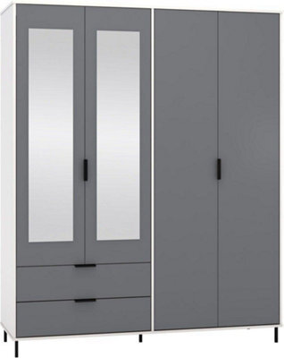 Seconique Madrid 4 Door 2 Drawer Mirrored Wardrobe In Grey And White Gloss Finish - image 1