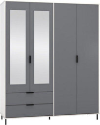 Seconique Madrid 4 Door 2 Drawer Mirrored Wardrobe In Grey And White Gloss Finish - thumbnail 1