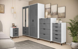 Seconique Madrid 4 Door 2 Drawer Mirrored Wardrobe In Grey And White Gloss Finish - thumbnail 9