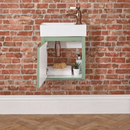 Homestylestore Pastel Green 400mm Wall Hung Bathroom Vanity Unit And Round Aged Bronze Handle - thumbnail 3