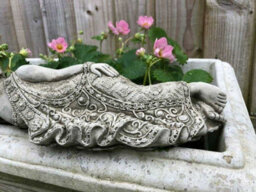 Burgess Laying Oriental Tealight Buddha Stone Statue Outdoor Garden Ornament Zen Monk Handmade British Sculpture - thumbnail 3