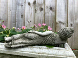 Burgess Laying Oriental Tealight Buddha Stone Statue Outdoor Garden Ornament Zen Monk Handmade British Sculpture - thumbnail 4