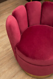 Orsina Wine Velvet Accent Chair With Gold Base, Plush Scalloped Cocktail Chair For Livingroom, Swivel Accent Seat - thumbnail 3