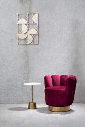 Orsina Wine Velvet Accent Chair With Gold Base, Plush Scalloped Cocktail Chair For Livingroom, Swivel Accent Seat - thumbnail 2