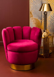 Orsina Wine Velvet Accent Chair With Gold Base, Plush Scalloped Cocktail Chair For Livingroom, Swivel Accent Seat - thumbnail 5