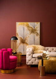 Orsina Wine Velvet Accent Chair With Gold Base, Plush Scalloped Cocktail Chair For Livingroom, Swivel Accent Seat - thumbnail 4