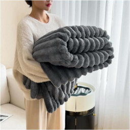 Dyzi Faux Rabbit Fur Double Sided Throw Blanket 180 X 200Cm Soft And Cosy - thumbnail 1