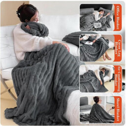 Dyzi Faux Rabbit Fur Double Sided Throw Blanket 180 X 200Cm Soft And Cosy - thumbnail 5