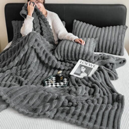 Dyzi Faux Rabbit Fur Double Sided Throw Blanket 180 X 200Cm Soft And Cosy - thumbnail 7